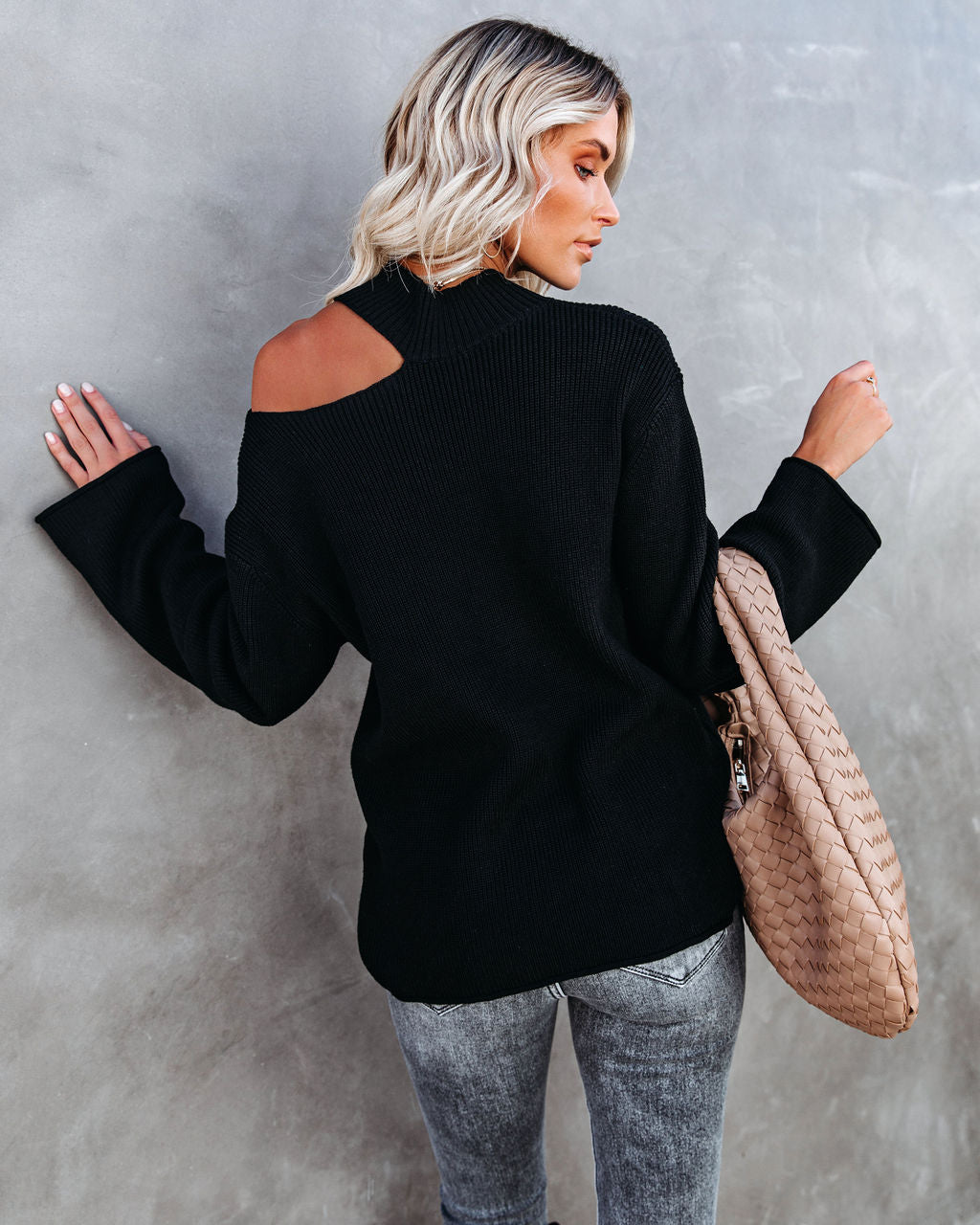 Indulgence Choker Cutout Sweater - Black