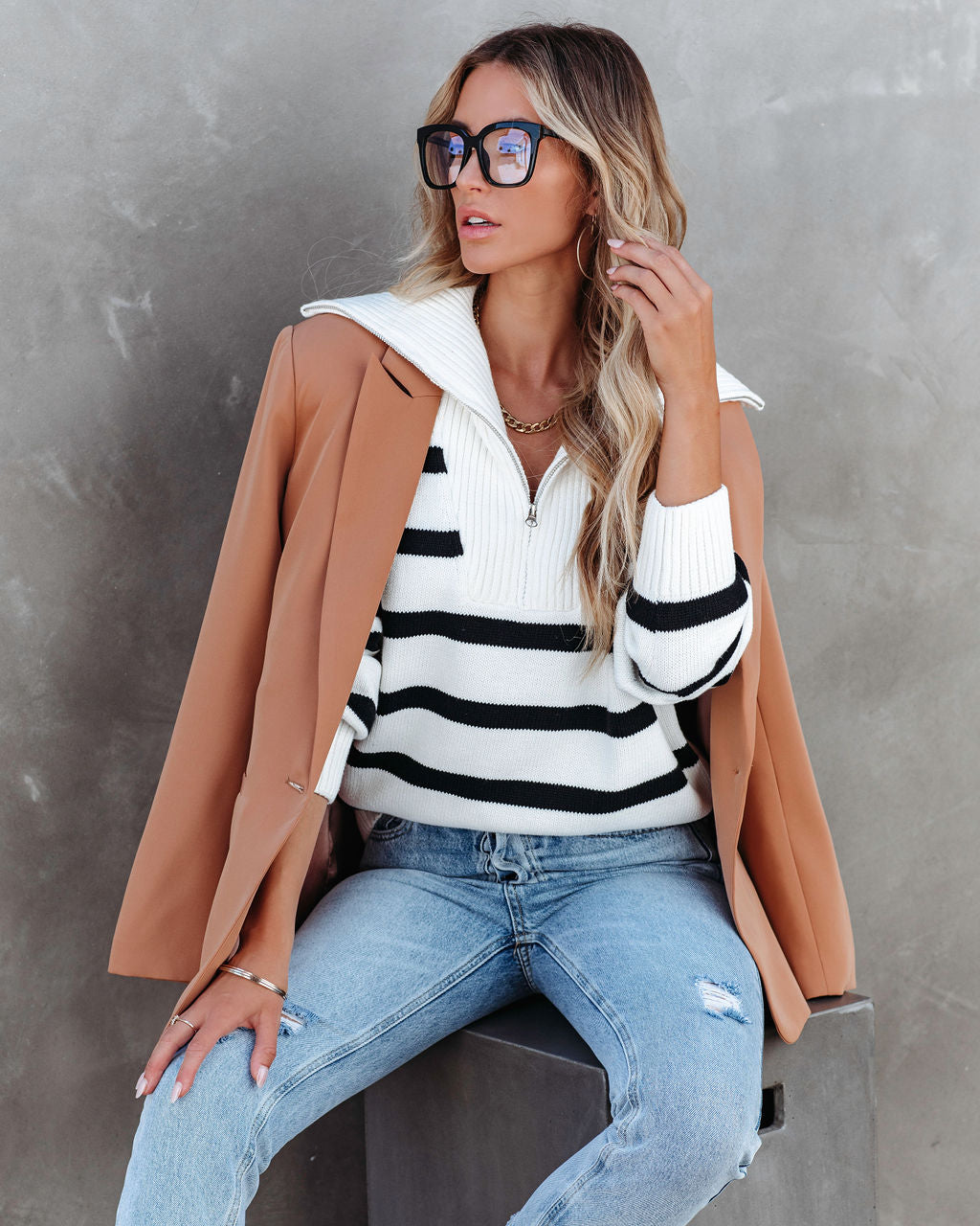 Oakley Cotton Striped Knit Pullover Sweater - White