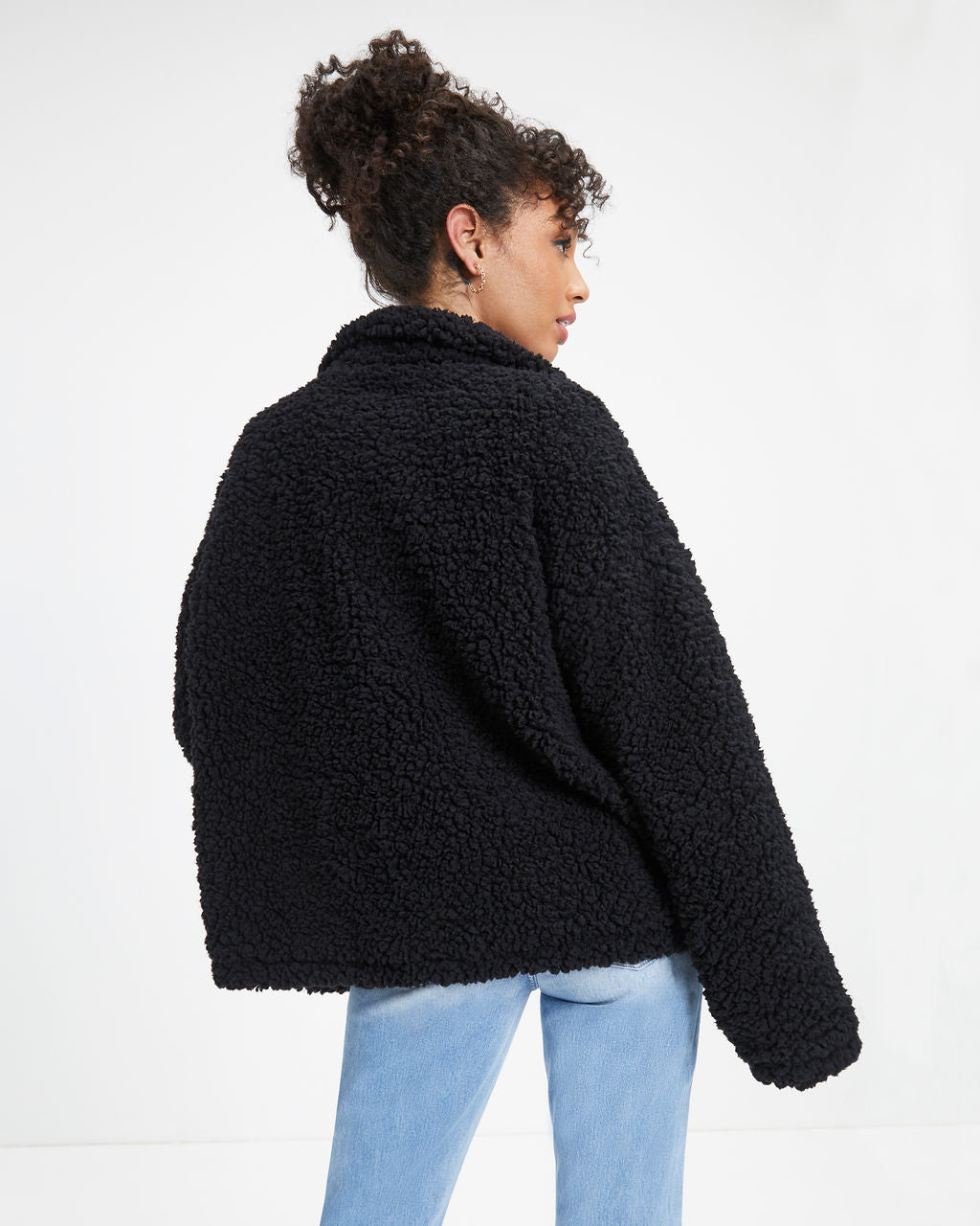Cabin Dates Pocketed Teddy Jacket - Black