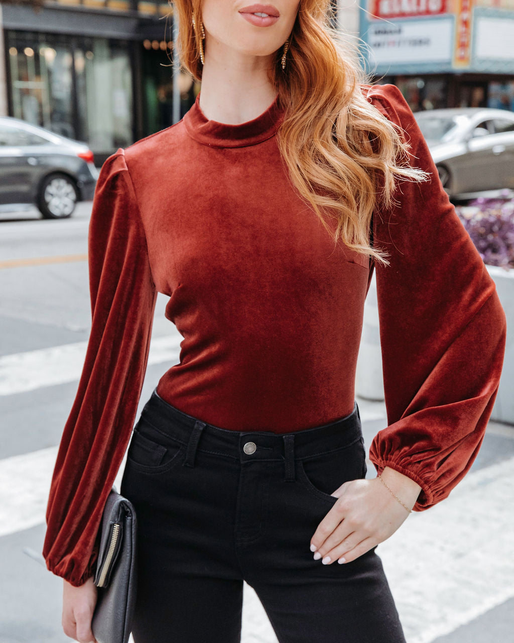 Levels Of Kindness Velvet Back Cutout Top - Rust