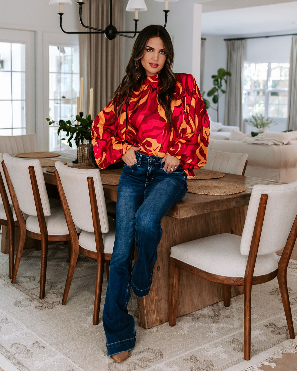 Taking It Back Printed Balloon Sleeve Top