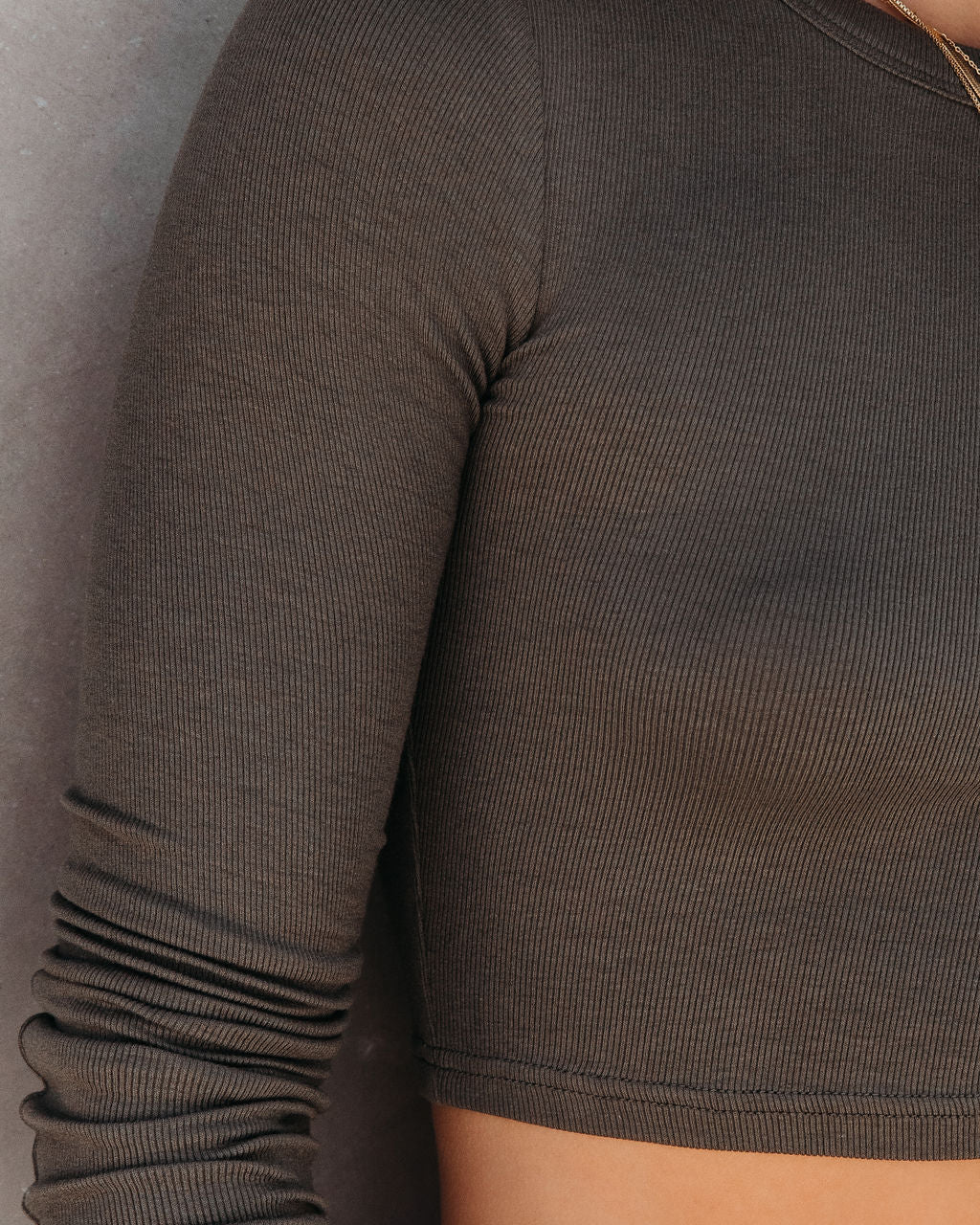 Harley Ribbed Long Sleeve Crop Top - Dark Olive - SALE