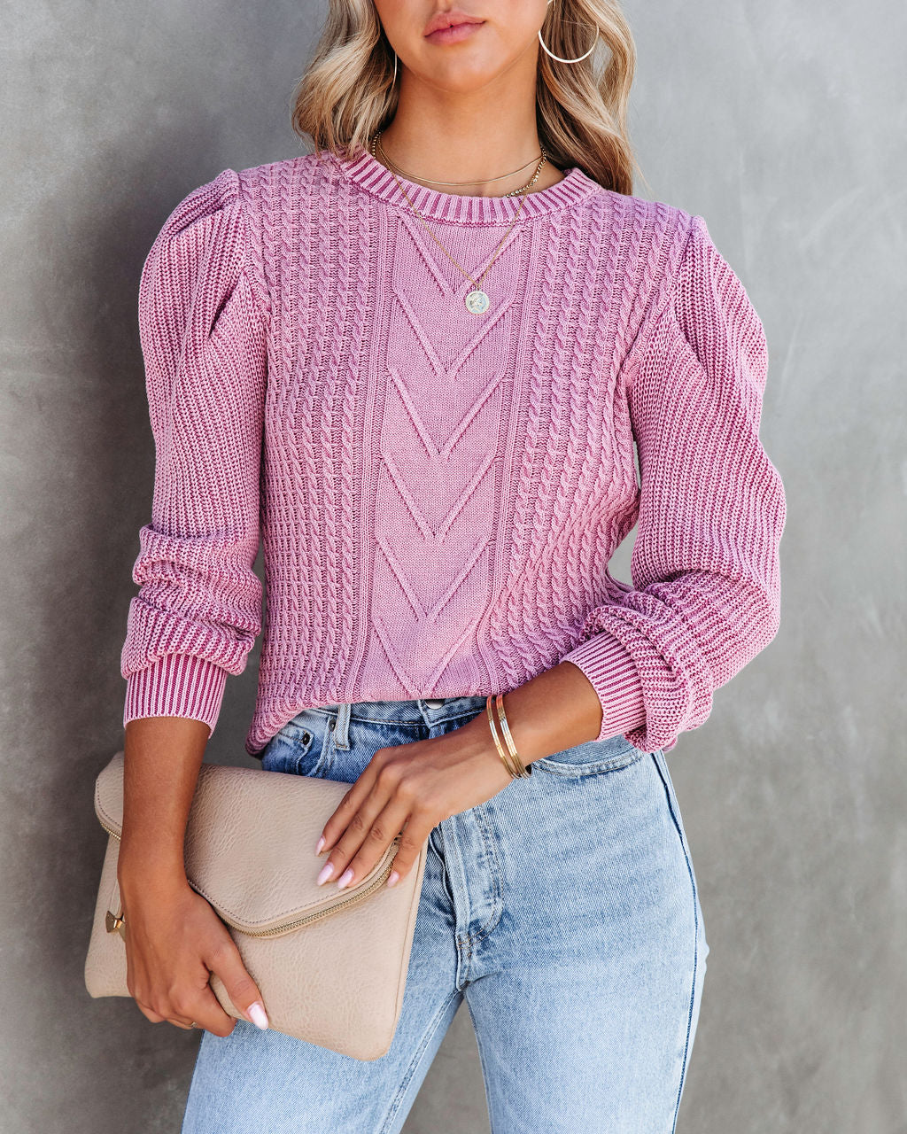 Alex Cotton Knit Pullover Sweater - Mauve