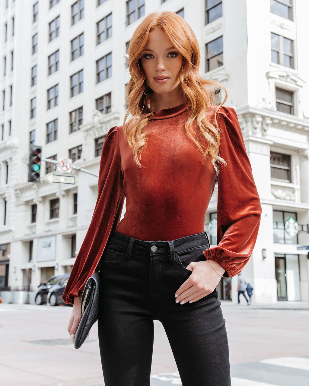 Levels Of Kindness Velvet Back Cutout Top - Rust