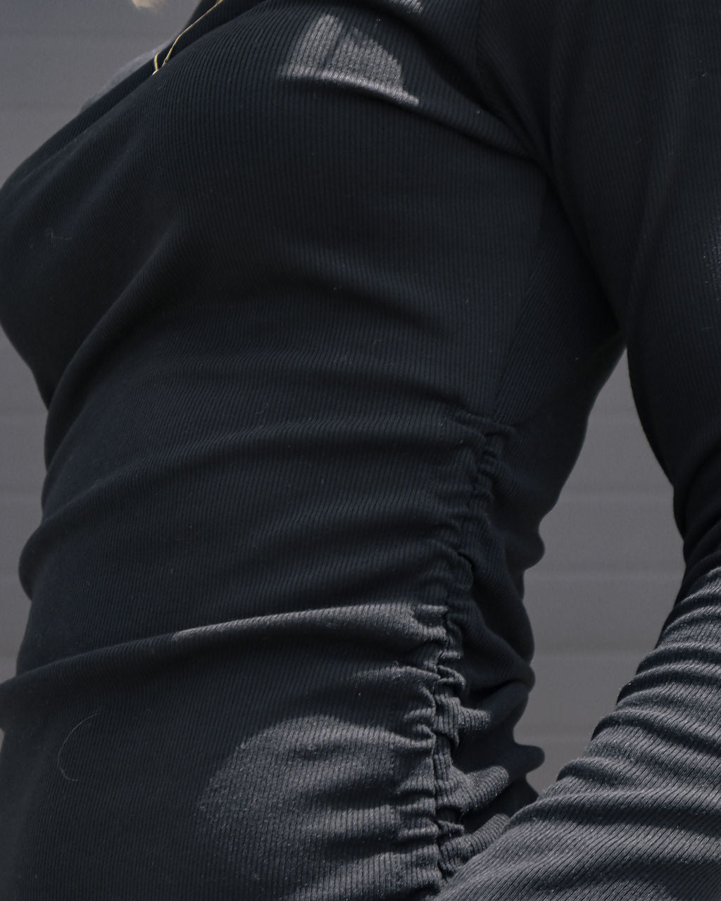 Kolby Long Sleeve Ruched Knit Dress - Black