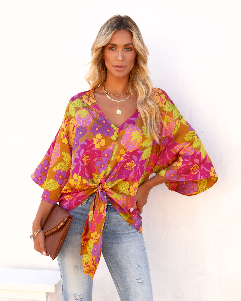 Maui Vibes Satin Front Tie Top - FINAL SALE