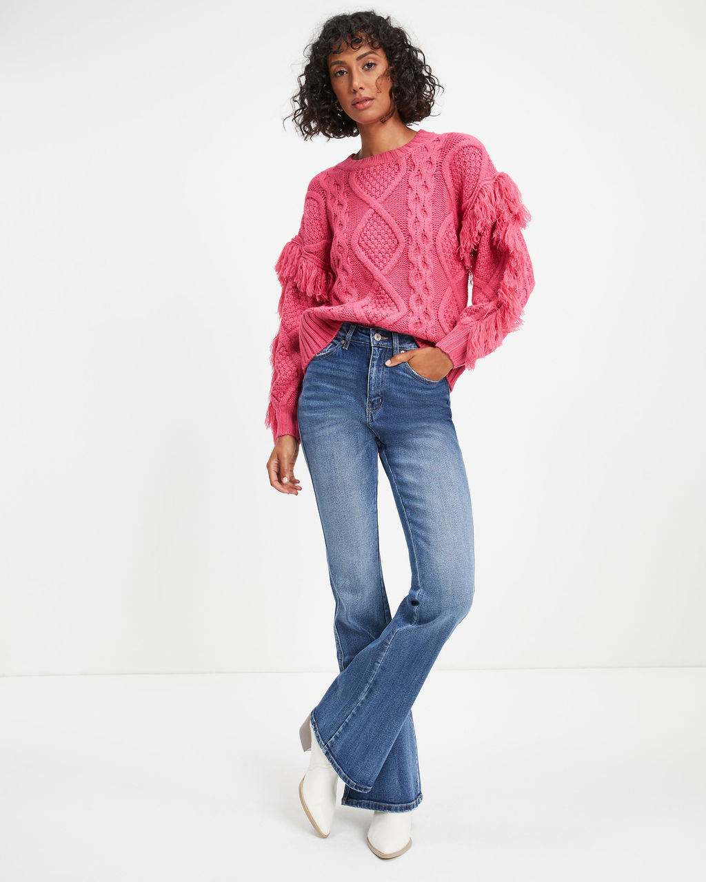 Sun Goes Down Cable Knit Fringe Pullover Sweater - Magenta - FINAL SALE