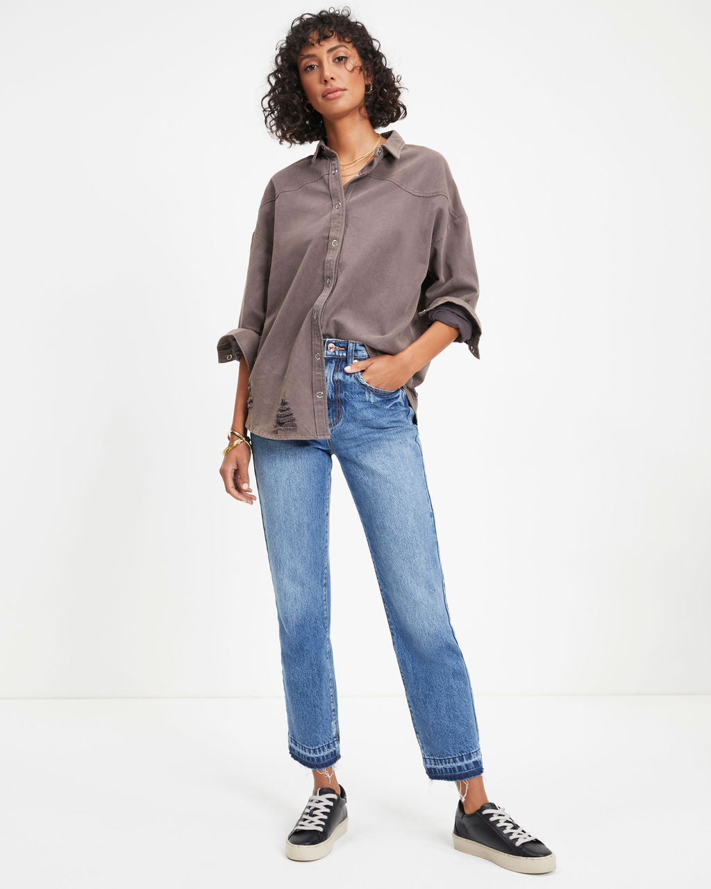 Colton Cotton Distressed Denim Jacket - Charcoal