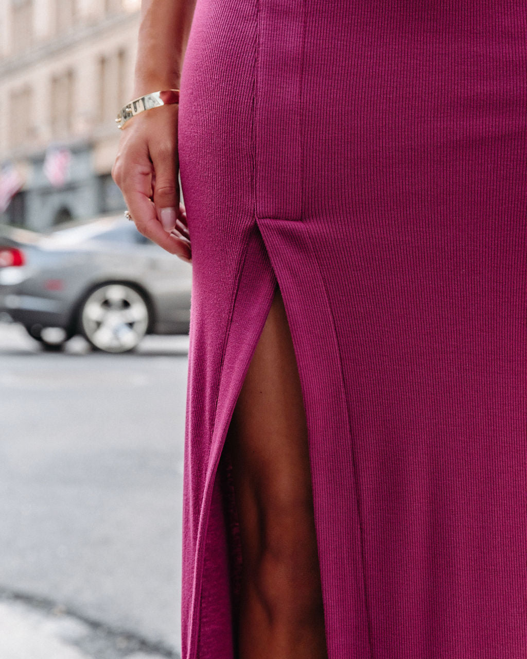 Maguire Mock Neck Slit Maxi Dress - Wine