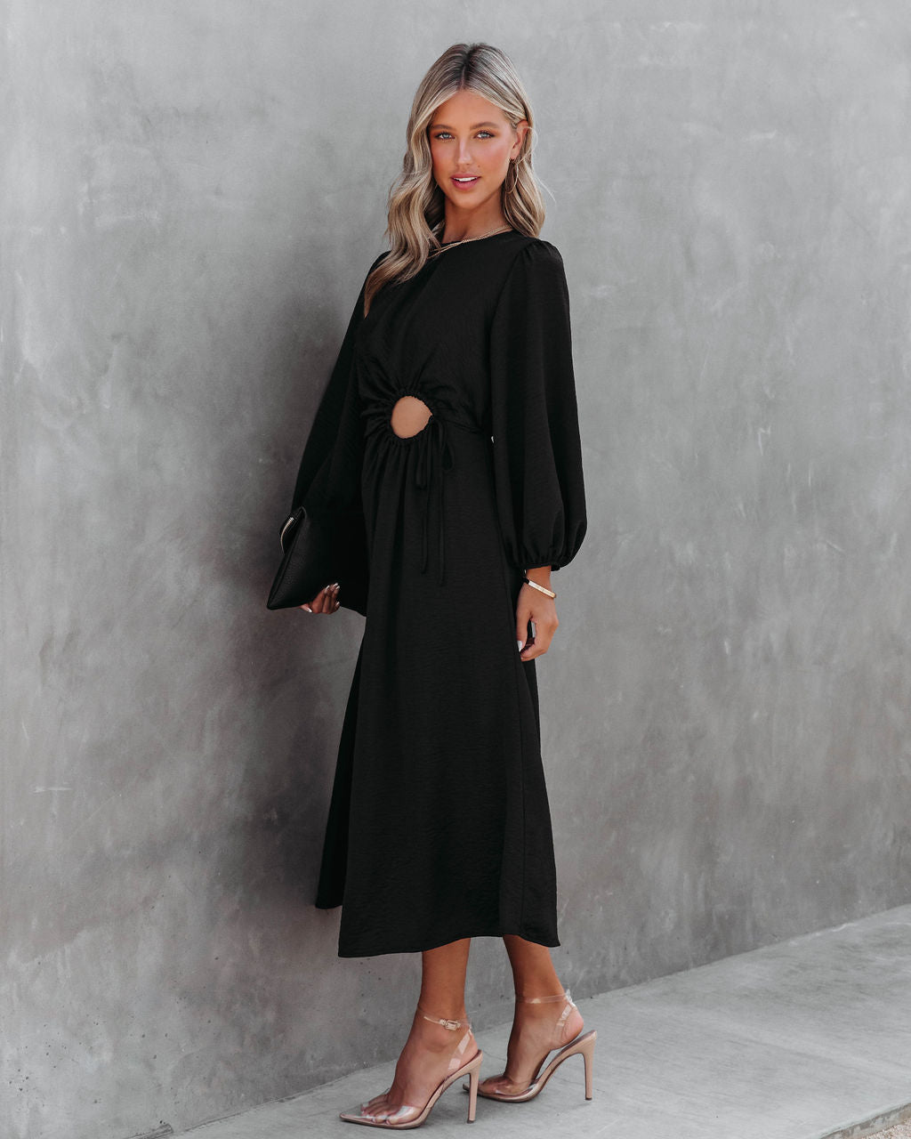 Westwood Satin Front Circle Cutout Midi Dress - Black - FINAL SALE