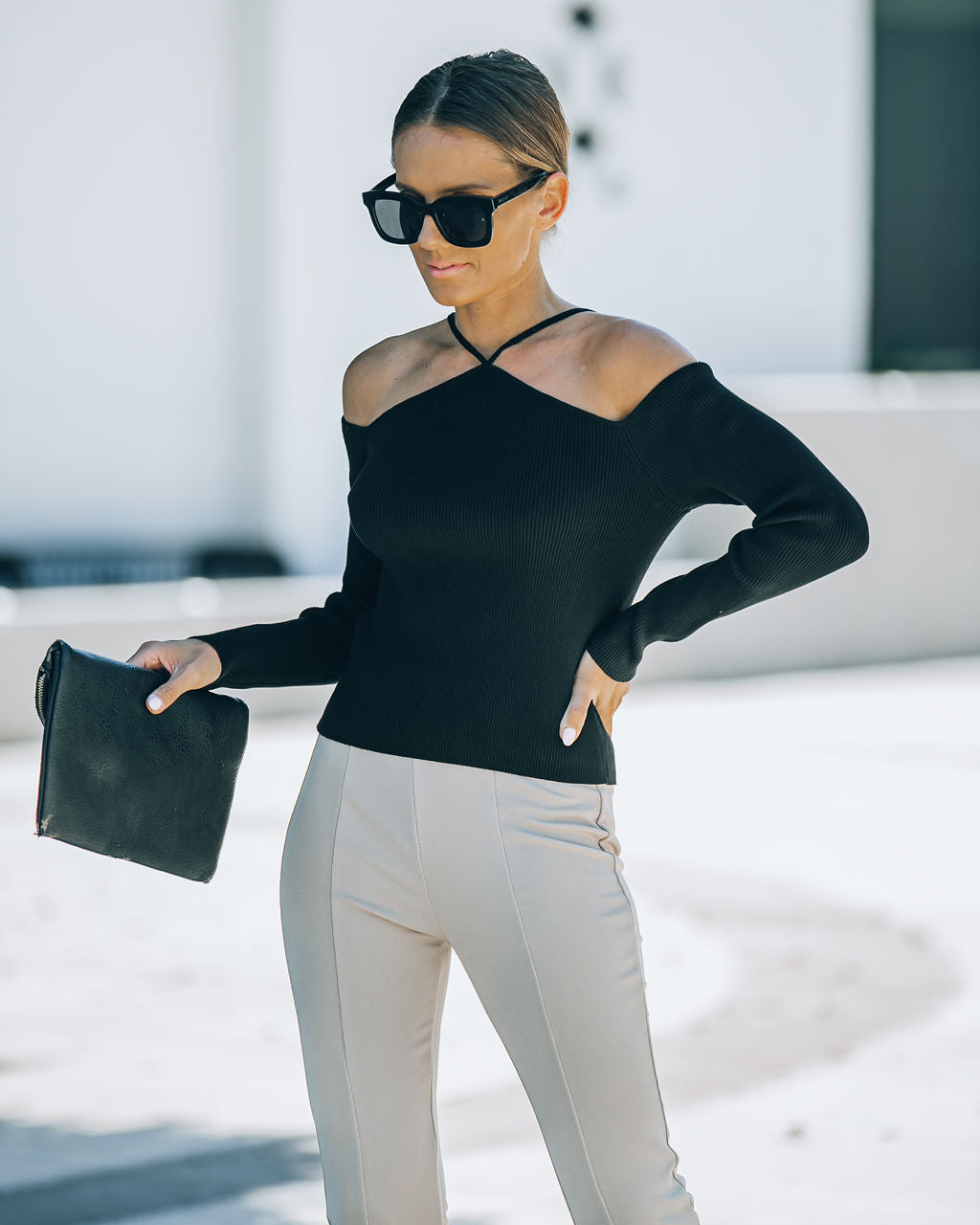 Real Crowd Pleaser Off The Shoulder Ribbed Top - Black