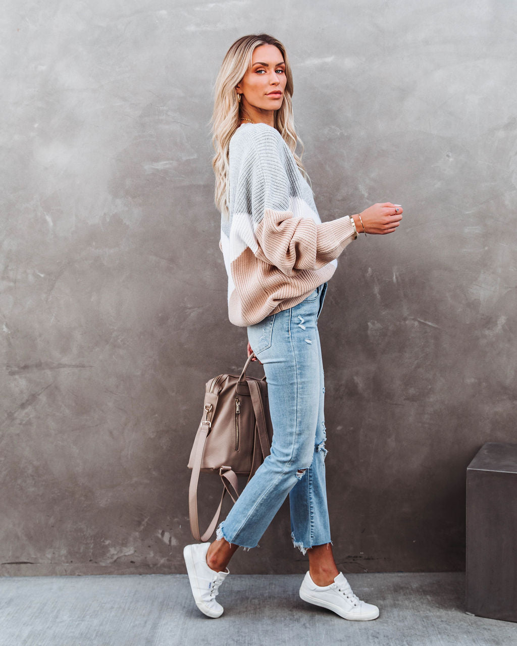 Give Love A Chance Chevron Sweater - Heather Grey/ Taupe