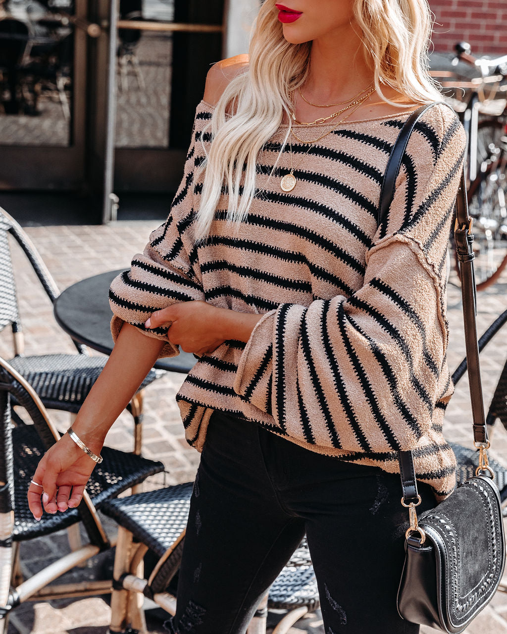Pippa Striped Knit Sweater - Tan Black