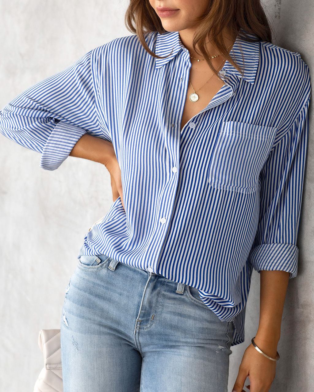 Workflow Striped Button Down Top - FINAL SALE