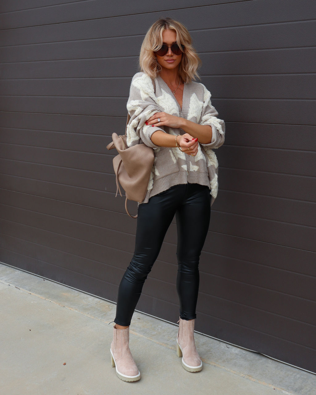 Chasing The Stars Pocketed Oversized Cardigan - Light Taupe