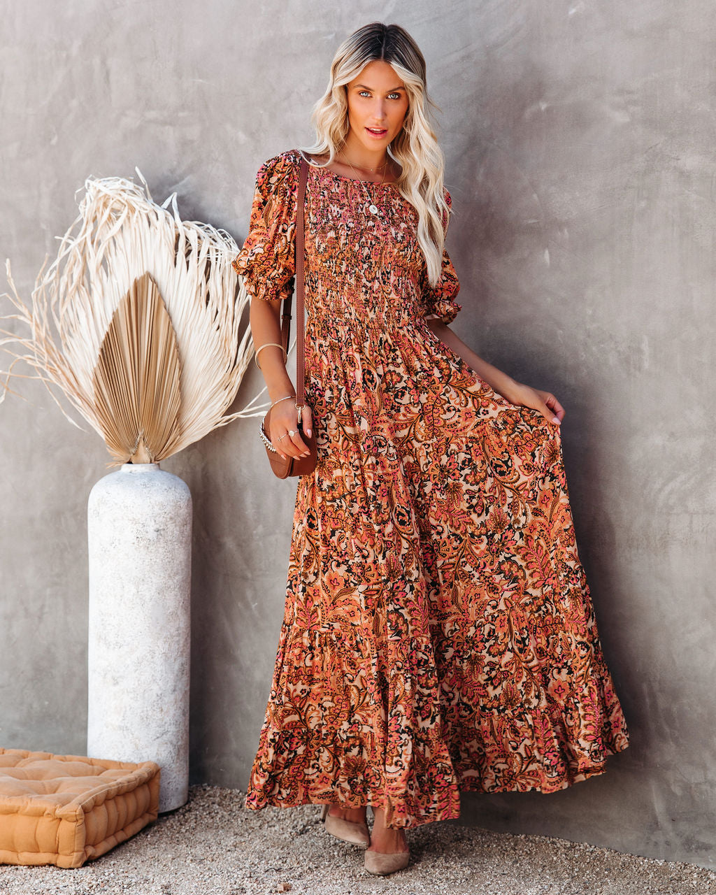Unseen Beauty Smocked Paisley Maxi Dress