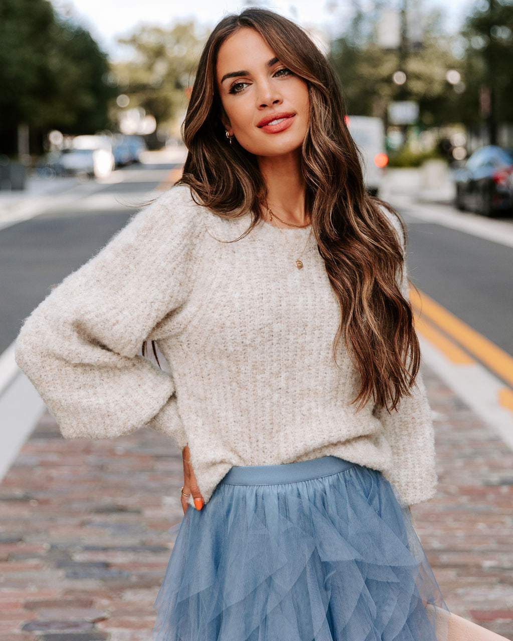 Tana Balloon Sleeve Knit Sweater - Oatmeal