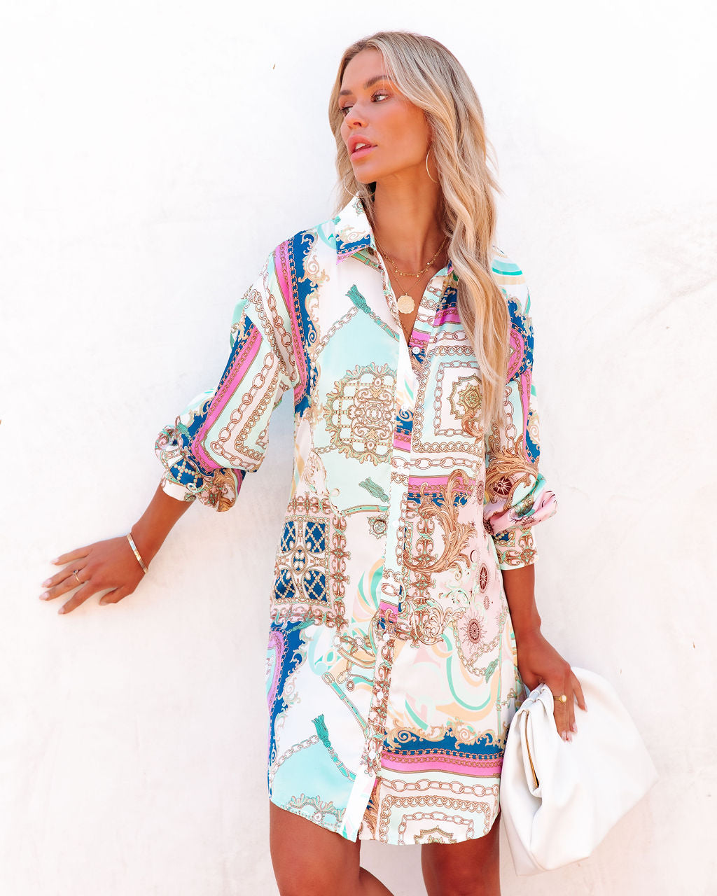 Stellar Compass Button Down Shirt Dress