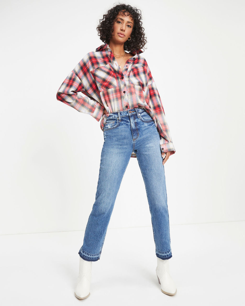 New Beginnings Plaid Gradient Button Down Top