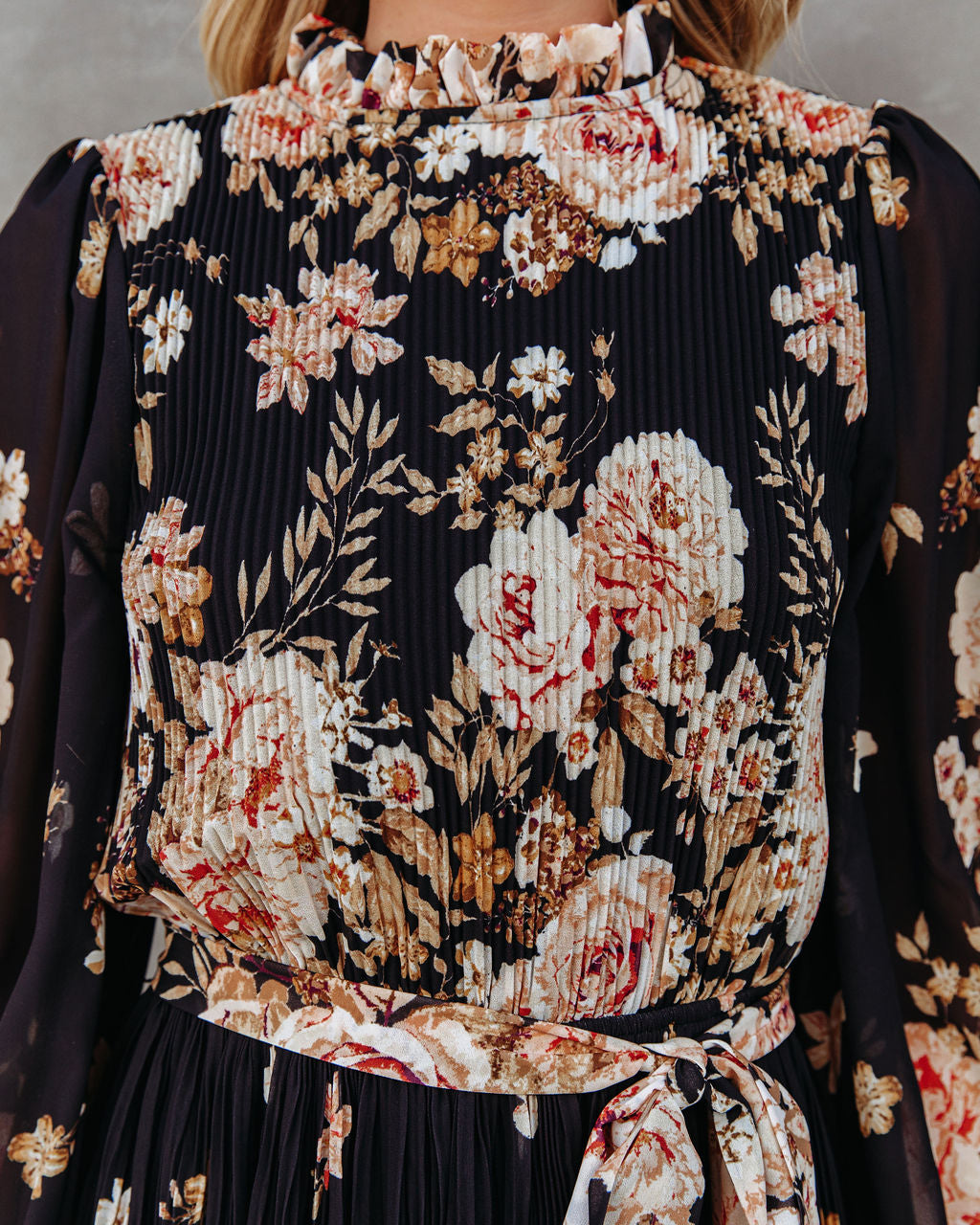 Early Sunset Floral Plisse Midi Dress