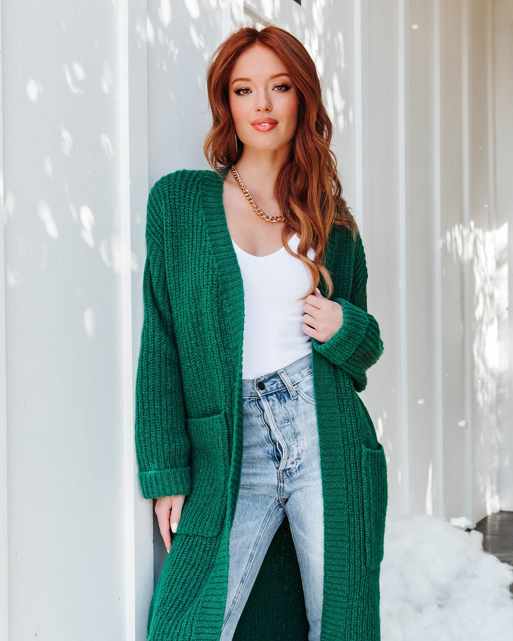 Central Park Dates Knit Pocketed Cardigan - Green