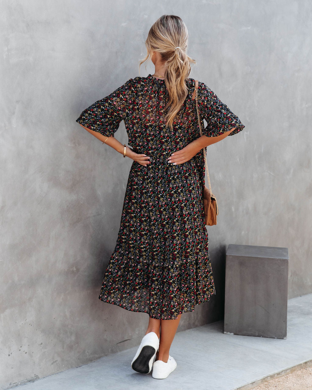 Sweetie Dear Floral Puff Sleeve Midi Dress