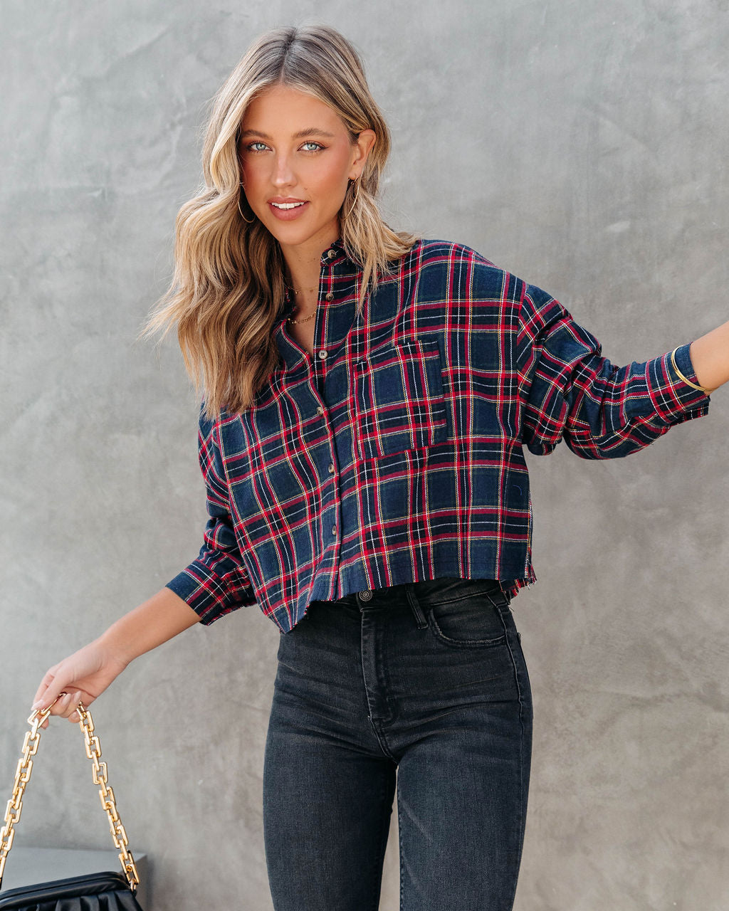 Novalynn Plaid Button Down Top