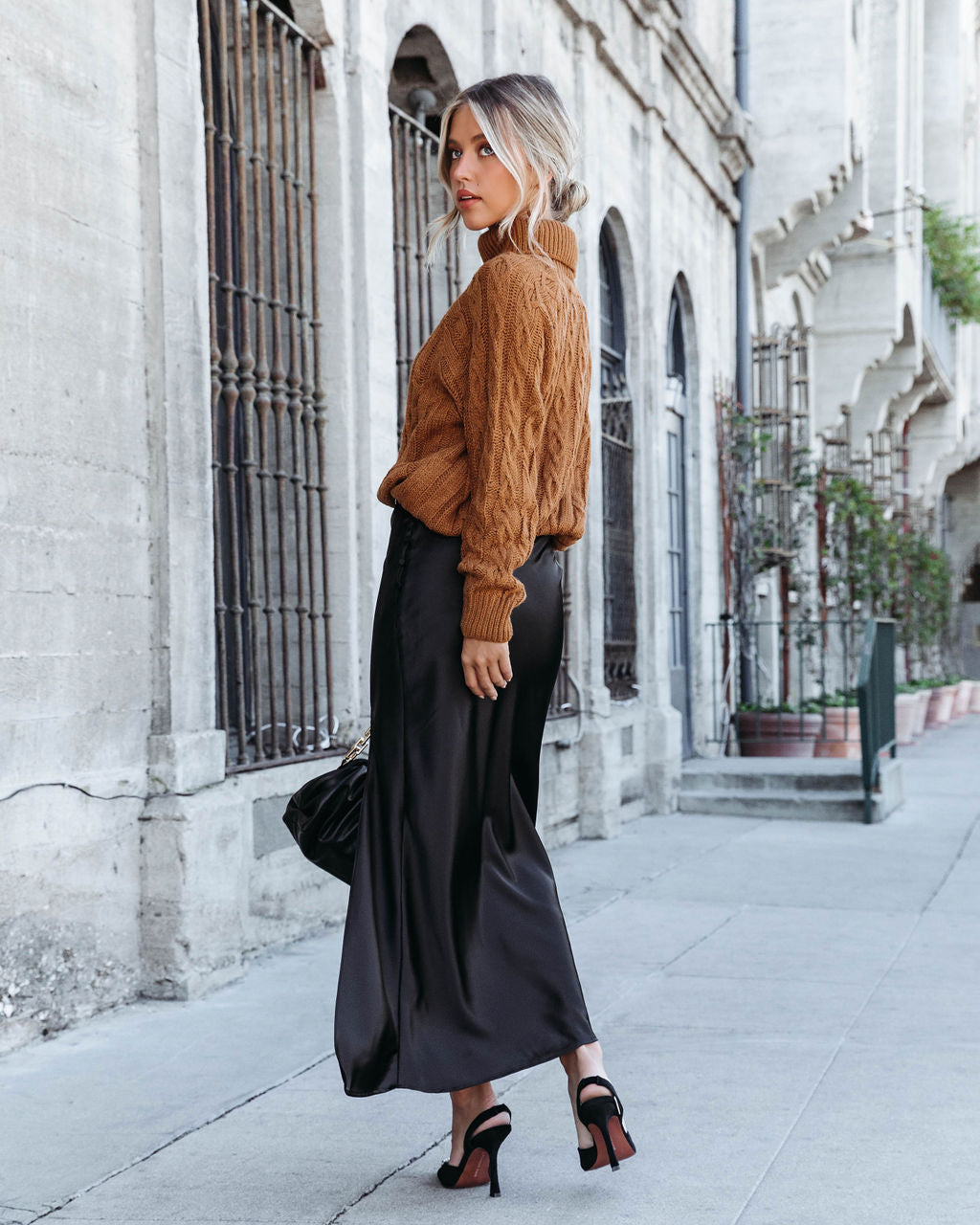 Once Upon A Fall Cable Knit Turtleneck Sweater - Camel