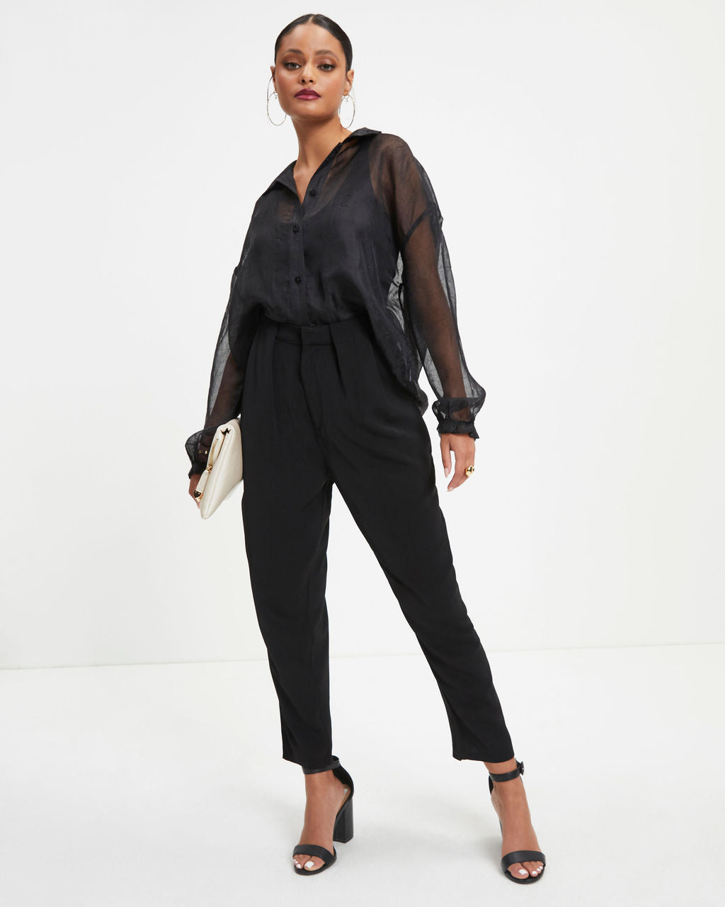 Oh Hey Lucy Organza Button Down Top - Black
