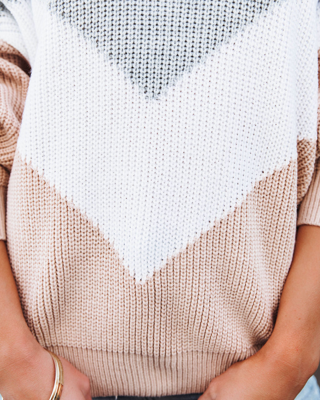 Give Love A Chance Chevron Sweater - Heather Grey/ Taupe