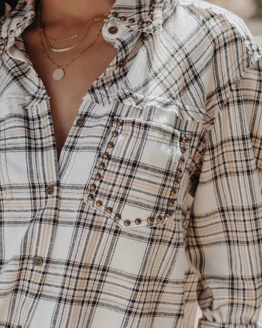 Nicolas Cotton Plaid Studded Button Down Top - SALE
