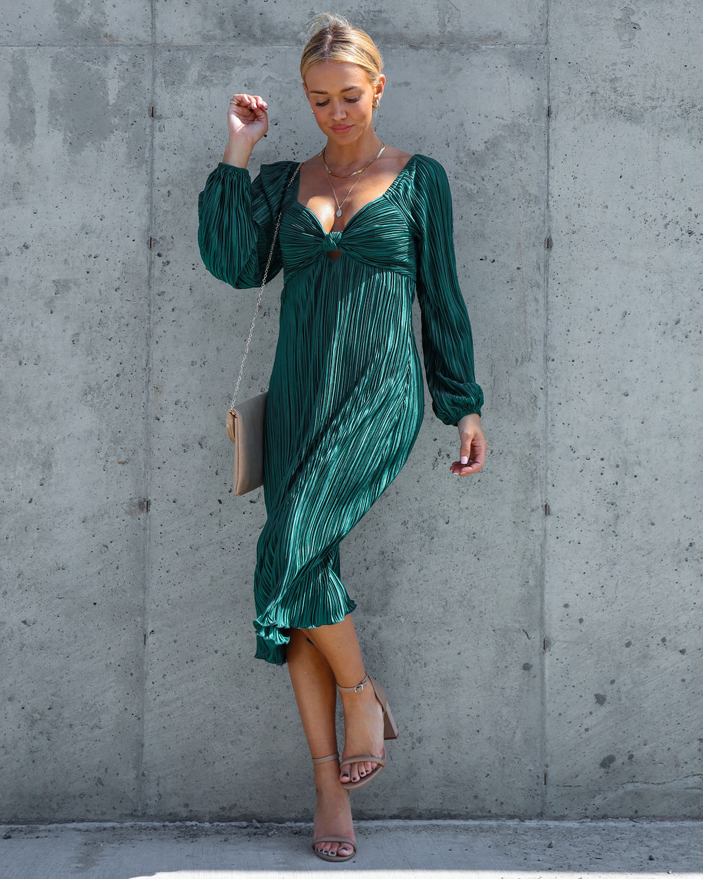 Very Impressed Plisse Cutout Midi Dress - Emerald