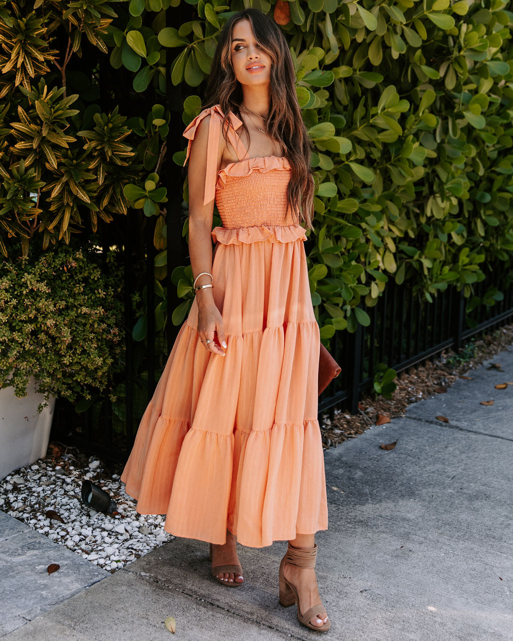 Lilibeth Smocked Tiered Midi Dress - Peach - FINAL SALE