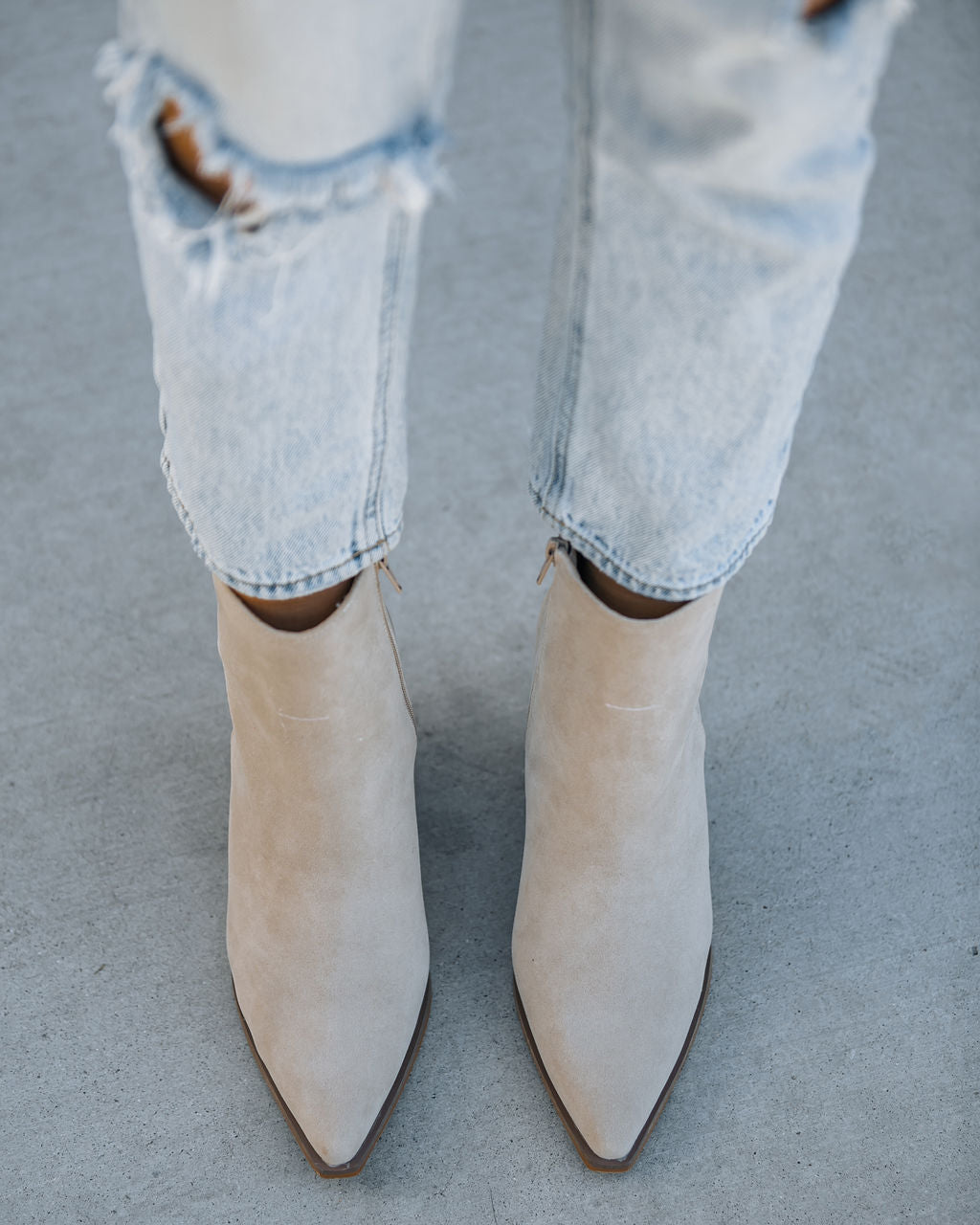 Rowyn Faux Suede Heeled Bootie - Beige