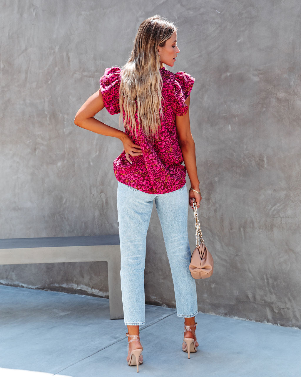 Poppy Fields Ruffle Sleeve Top - Pink - SALE