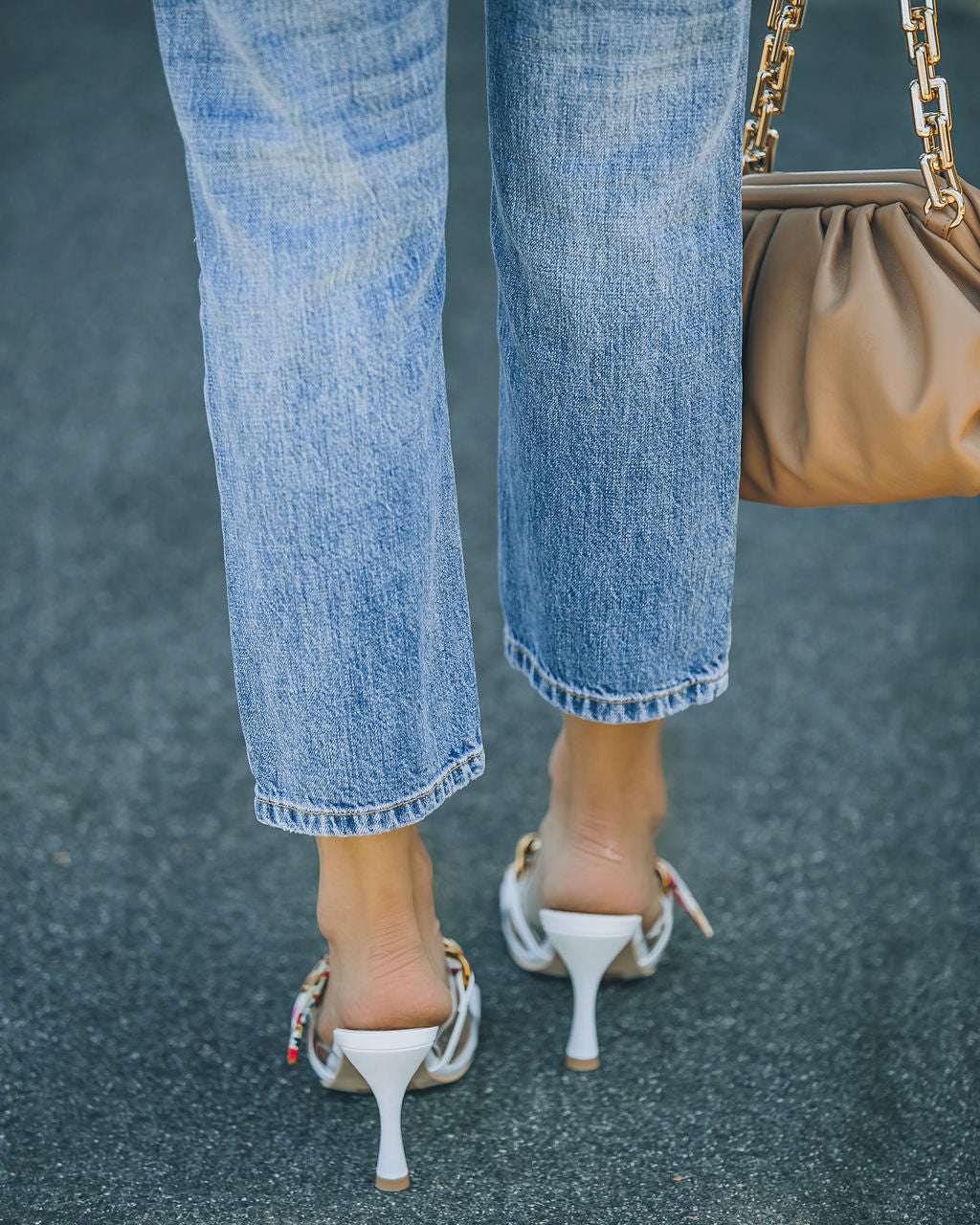 Moretti Scarf Chain Heeled Sandal - White - FINAL SALE