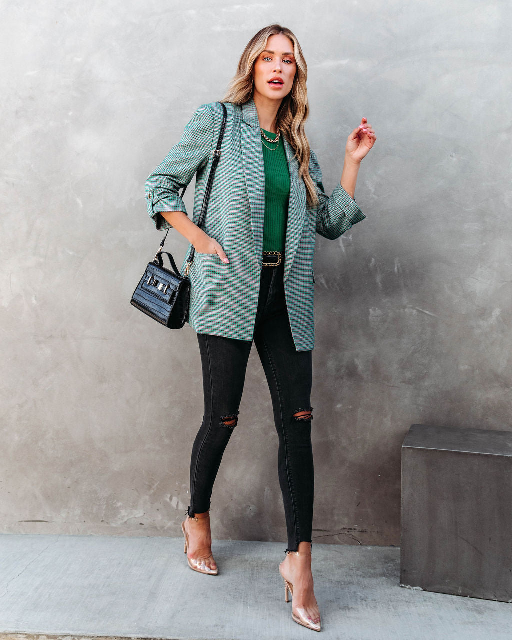 No Brainer Pocketed Plaid Blazer