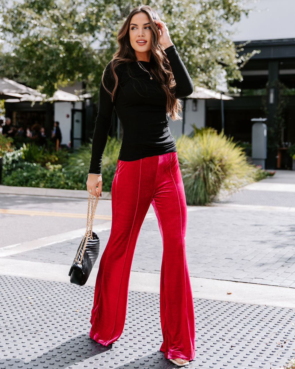 Nelly Side Drape Long Sleeve Top - Black