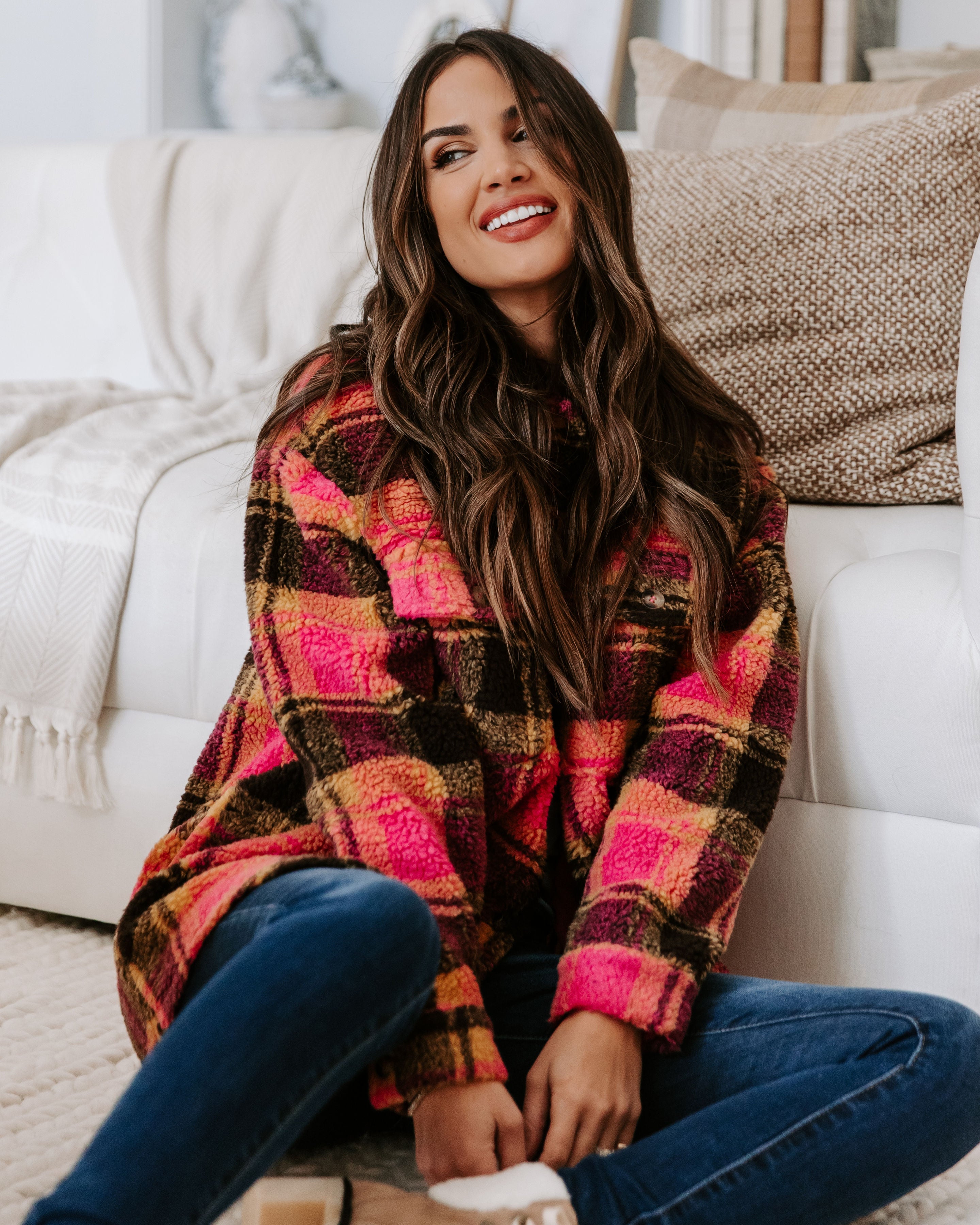 Perfect Day Pocketed Plaid Teddy Jacket
