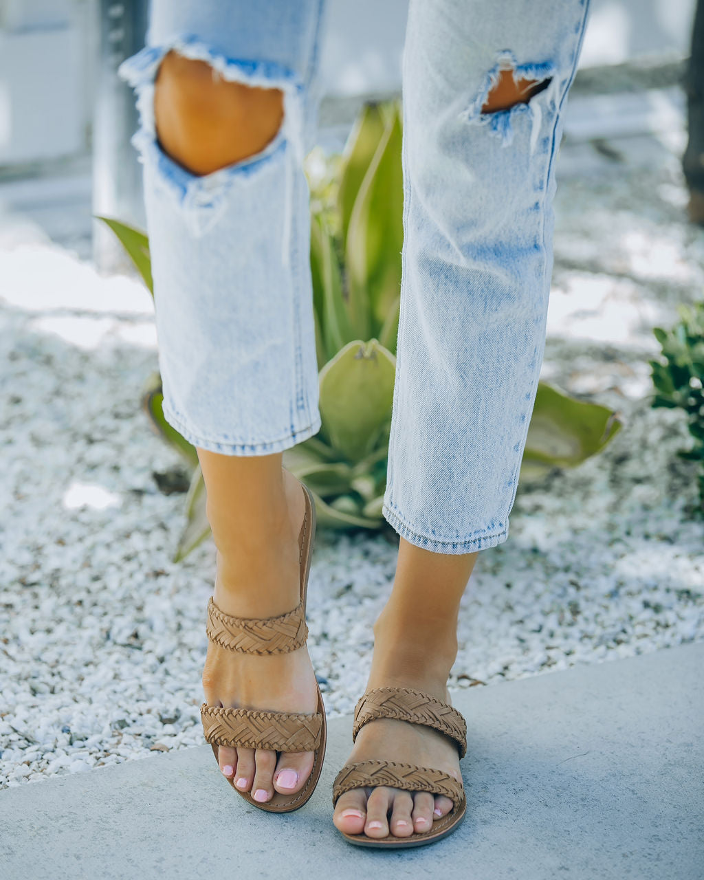 Kierra Woven Faux Leather Sandal - Tan - FINAL SALE