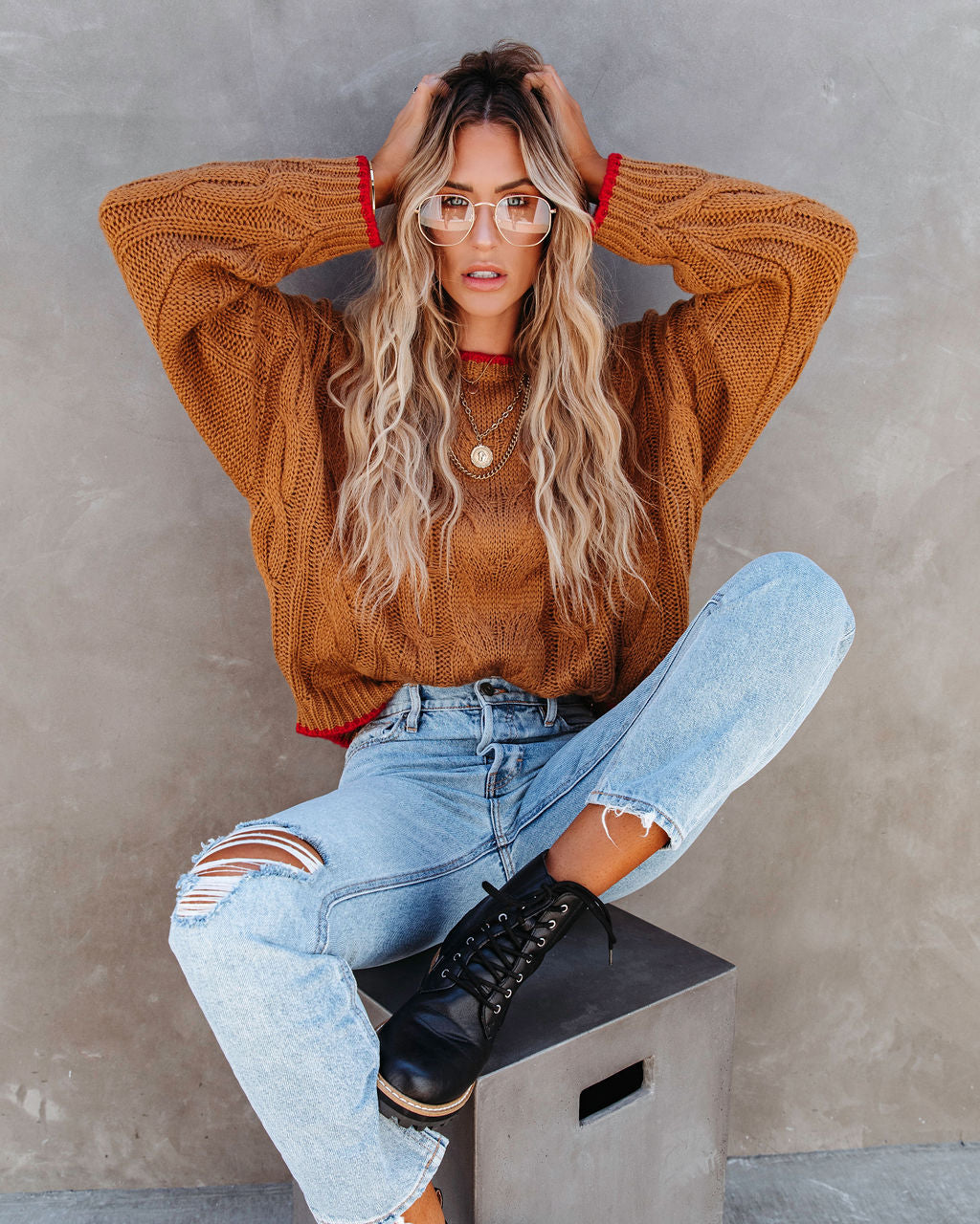 Chicago Strolls Cable Knit Sweater - Camel