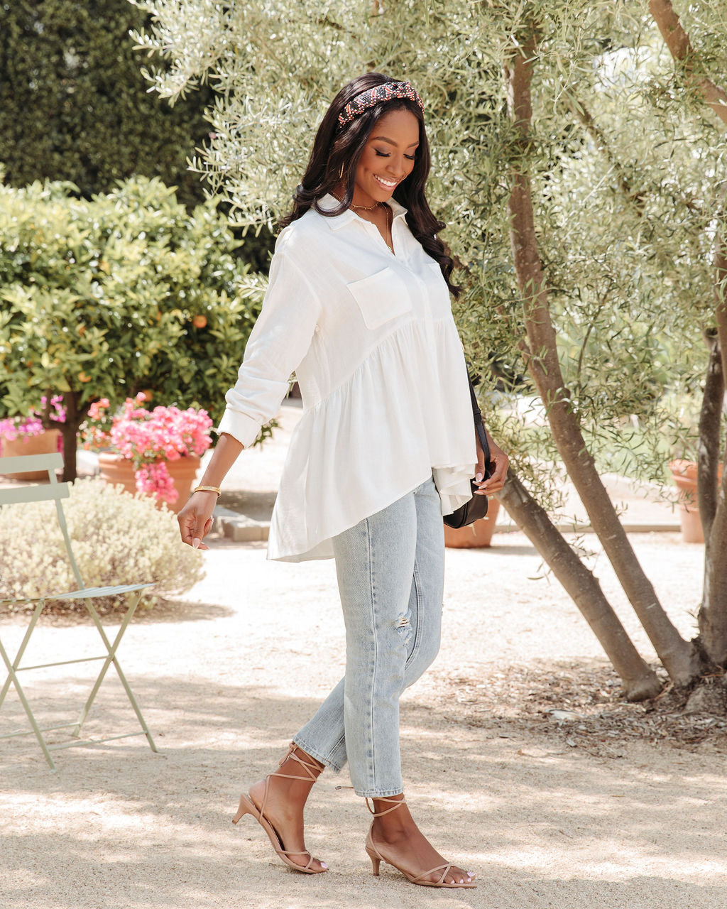 Peaceful Linen Blend Pocketed Button Down Babydoll Top - FINAL SALE