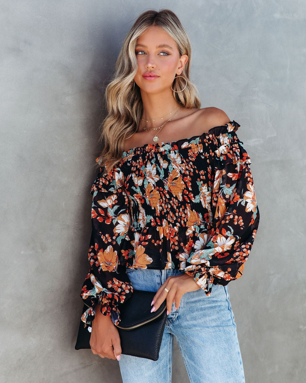 Bruna Floral Smocked Off The Shoulder Top