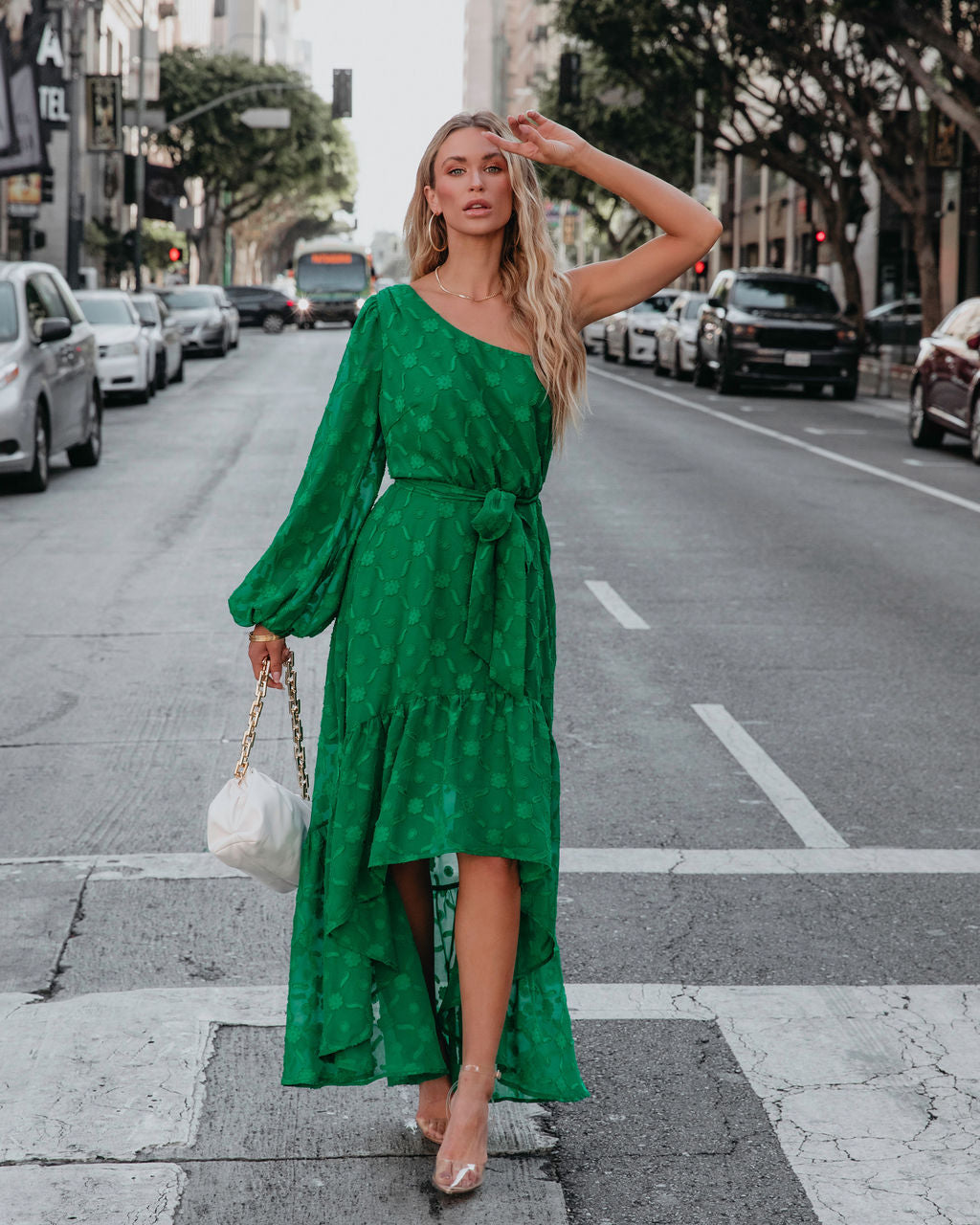 New Kind Of Love One Shoulder Ruffle Maxi Dress - Green
