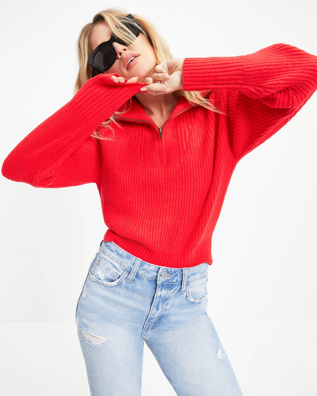 We Love It Half Zip Pullover Sweater - Red