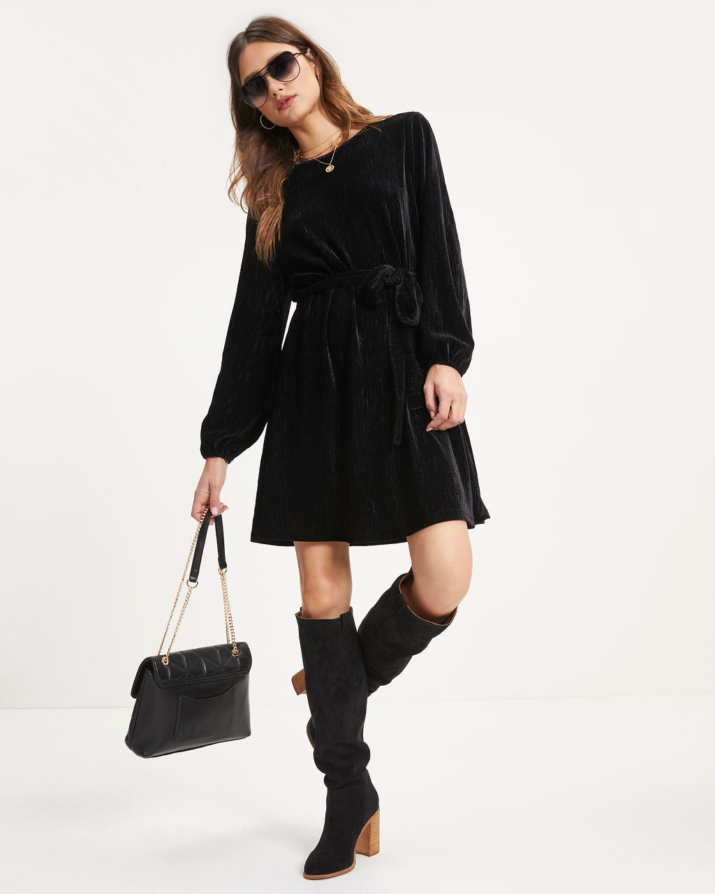 Harlyn Velvet Tie Dress - Black