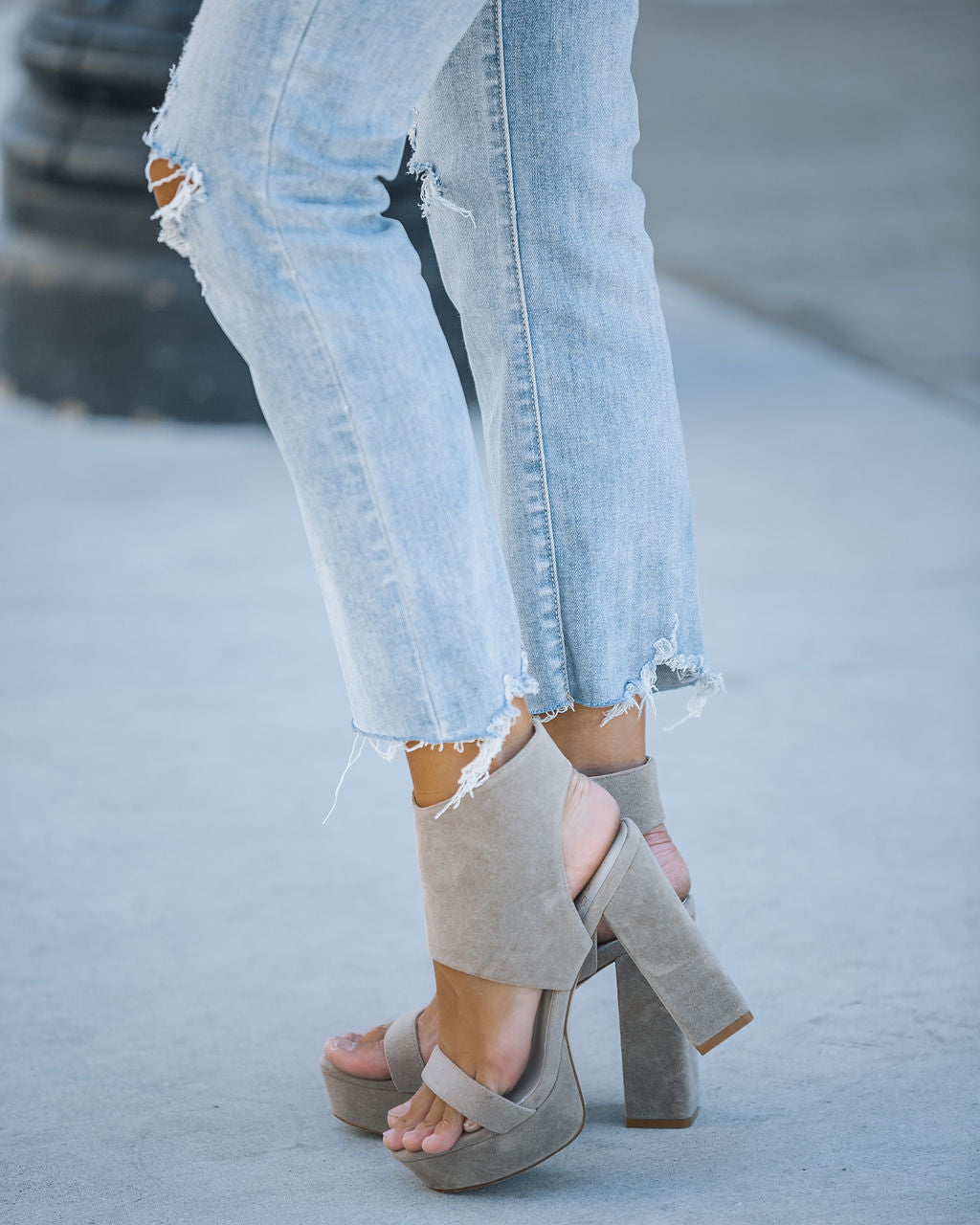 Elsie Heeled Faux Suede Platform Sandal - Dark Taupe