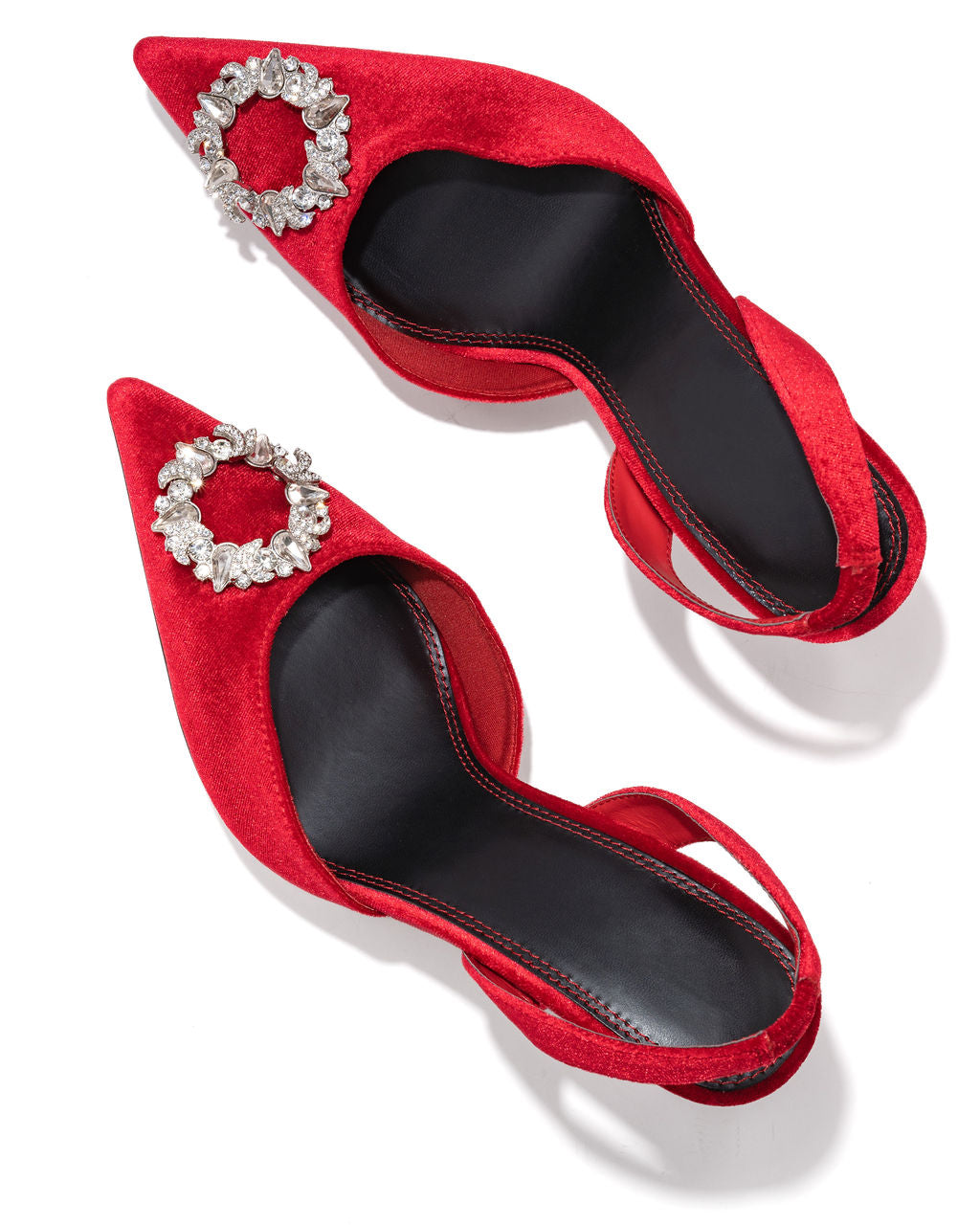 Madison Velvet Embellished Slingback Heel - Red