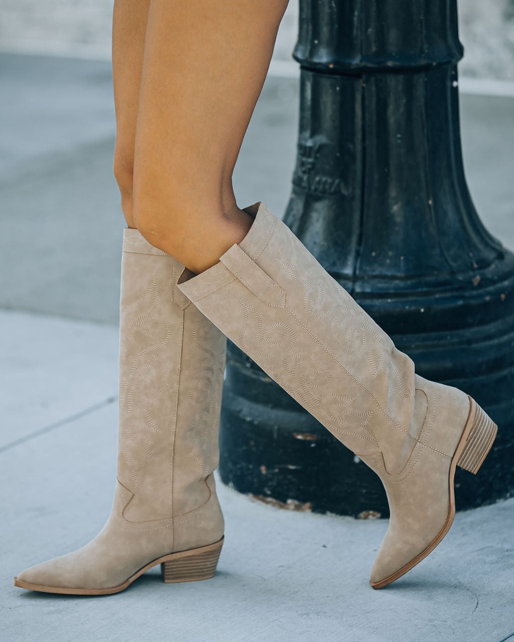Carolina Western Faux Leather Boots - Sand