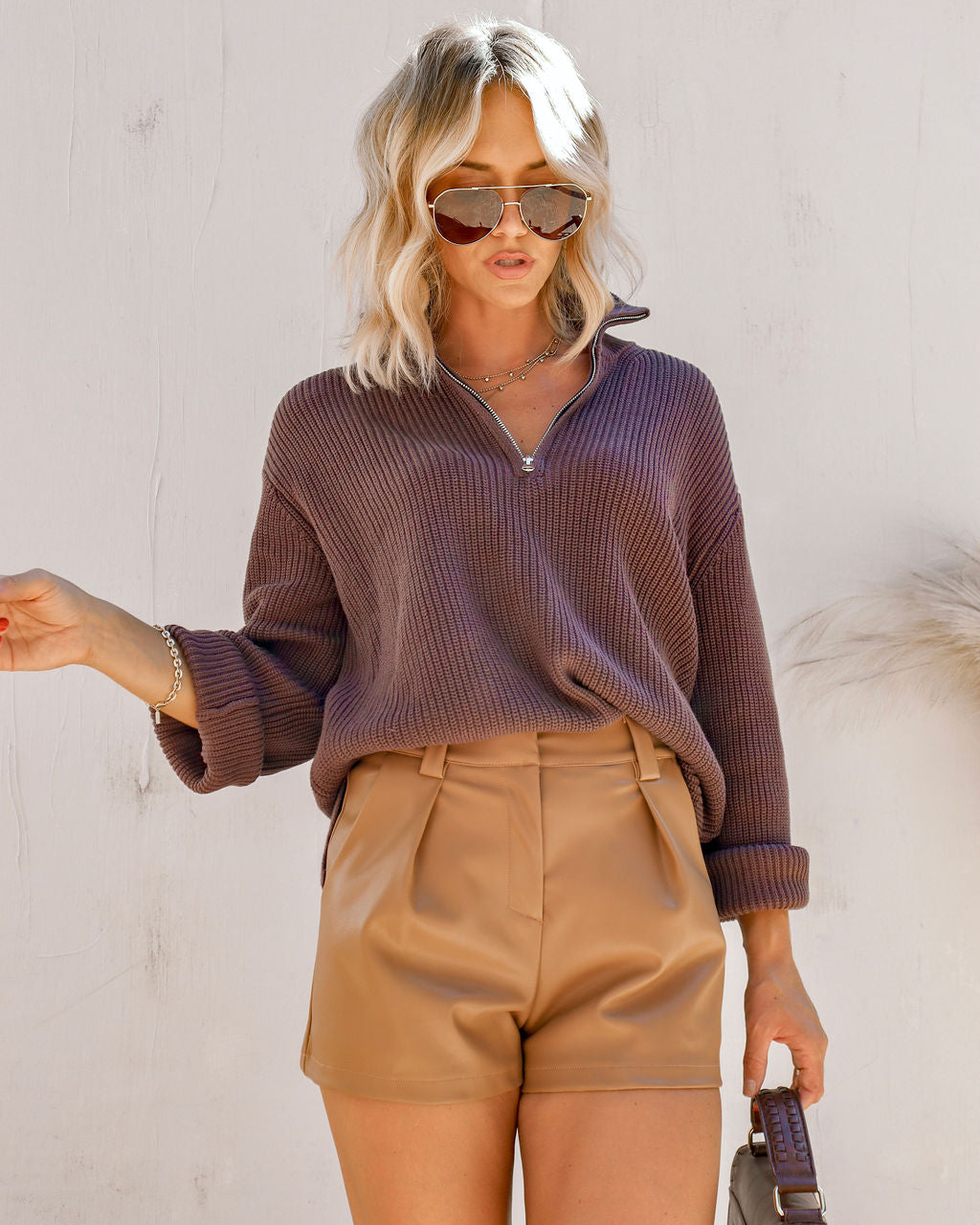 Sydney Cotton Knit Half Zip Pullover Sweater - Brown